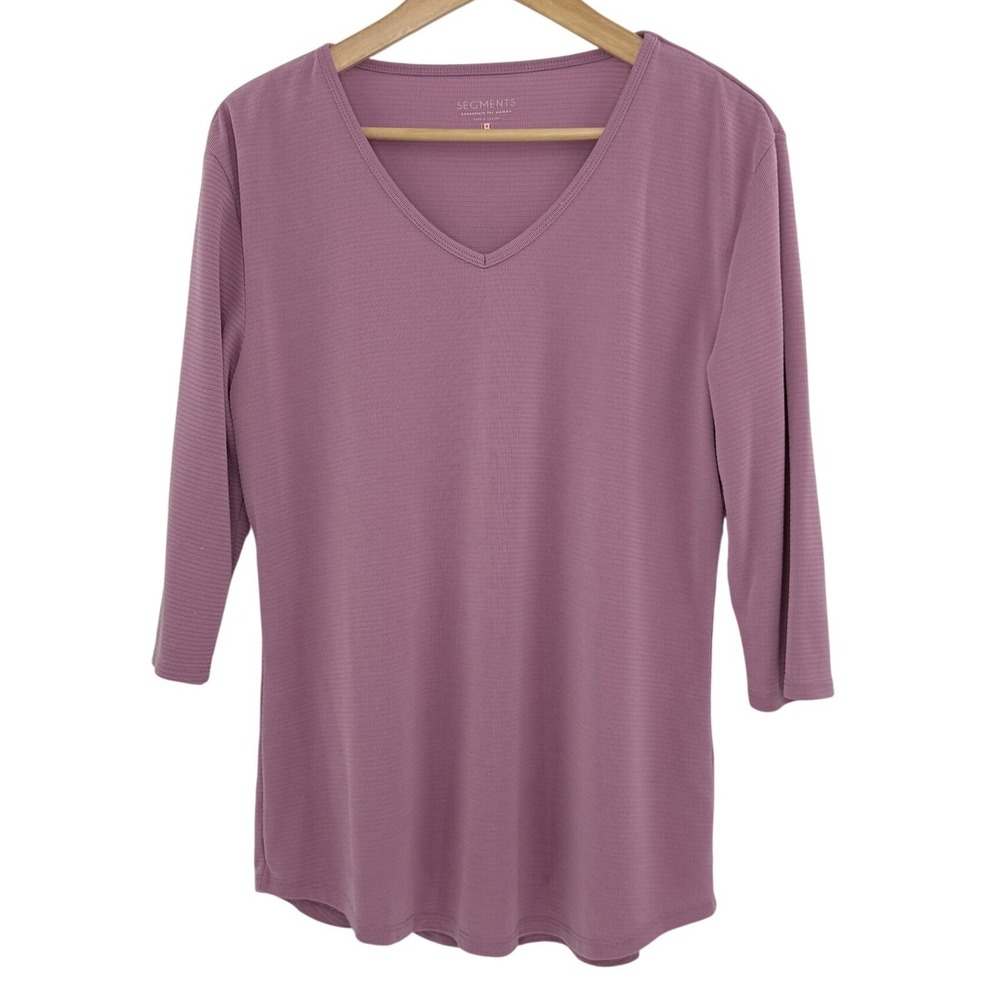 SEGMENTS Essentials Women's‎ Purple Ribbed V Neck 3/4 Sleeve Tunic Top Size L